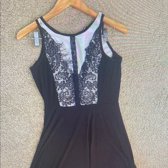 Poof Couture High Low Maxi Dress Black White Sheer Lace Size Medium - Picture 1 of 1
